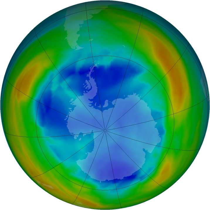 Antarctic ozone map for 09 August 2005